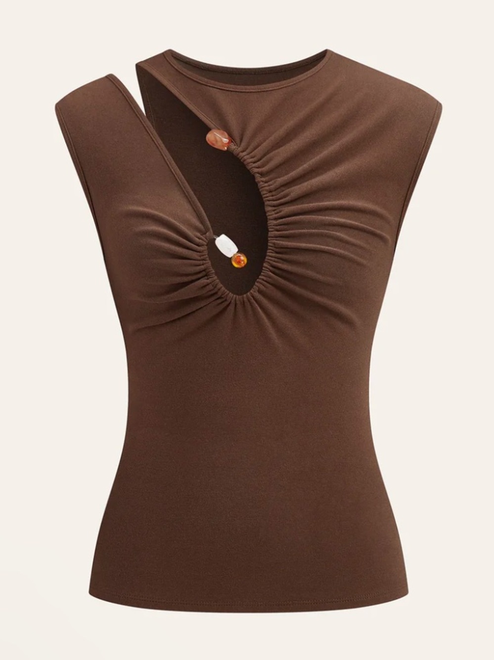 NEW Commense Brown Sleeveless Top with Cutout Neckline Stone Accents